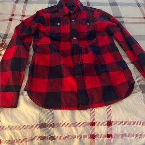 Janie and Jack Red and Blue buffalo plaid button down shirt